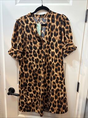 Acorn Leopard Print Mini Dress in Brown and Black